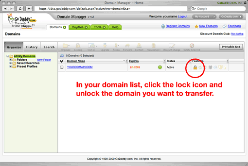 GoDaddy manage domains screen